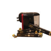 Coffee packaging with a black and gold design on a gray background, Coffee Capsule Machine