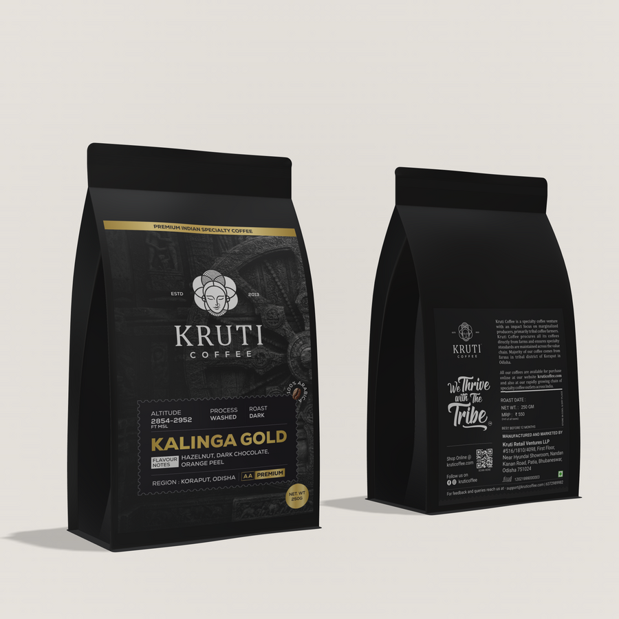 Kalinga Gold Signature Blend Dark Roasted Premium Arabica Coffee Beans 250 Gram - Kruti Coffee