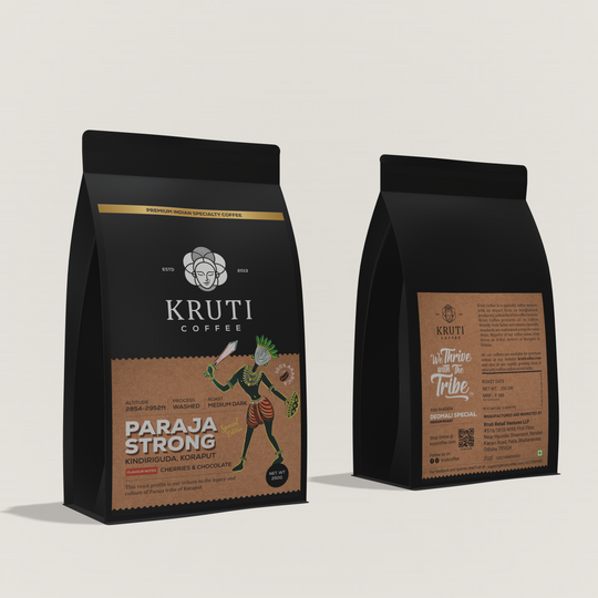 Paraja Strong Single Origin Medium Dark Roasted Premium Arabica Coffee Beans 250 Gram - Kruti Coffee
