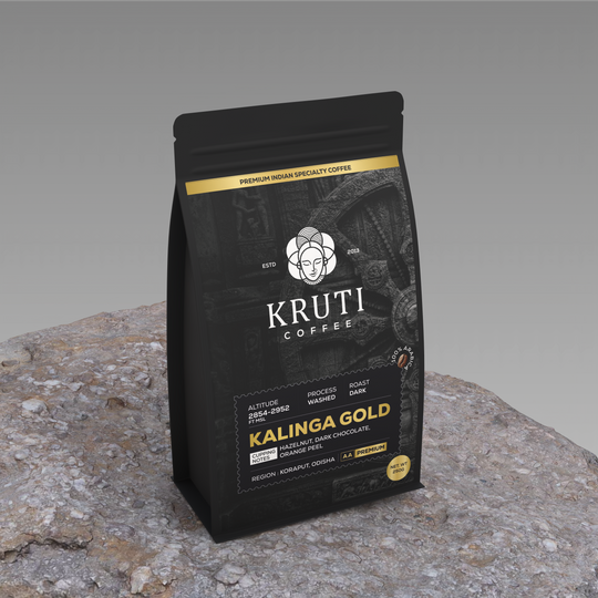 Kalinga Gold Signature Blend (100% Arabica Washed AA beans Coffee, Dark Roasted, 250 Gm) | Kruti Coffee Freshly Roasted Specialty Coffee blend