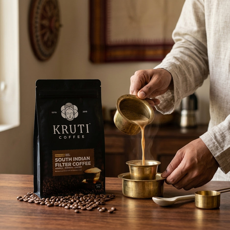 Kruti Coffee - Premium South Indian Filter Coffee Blend, Dark Roast, 250G