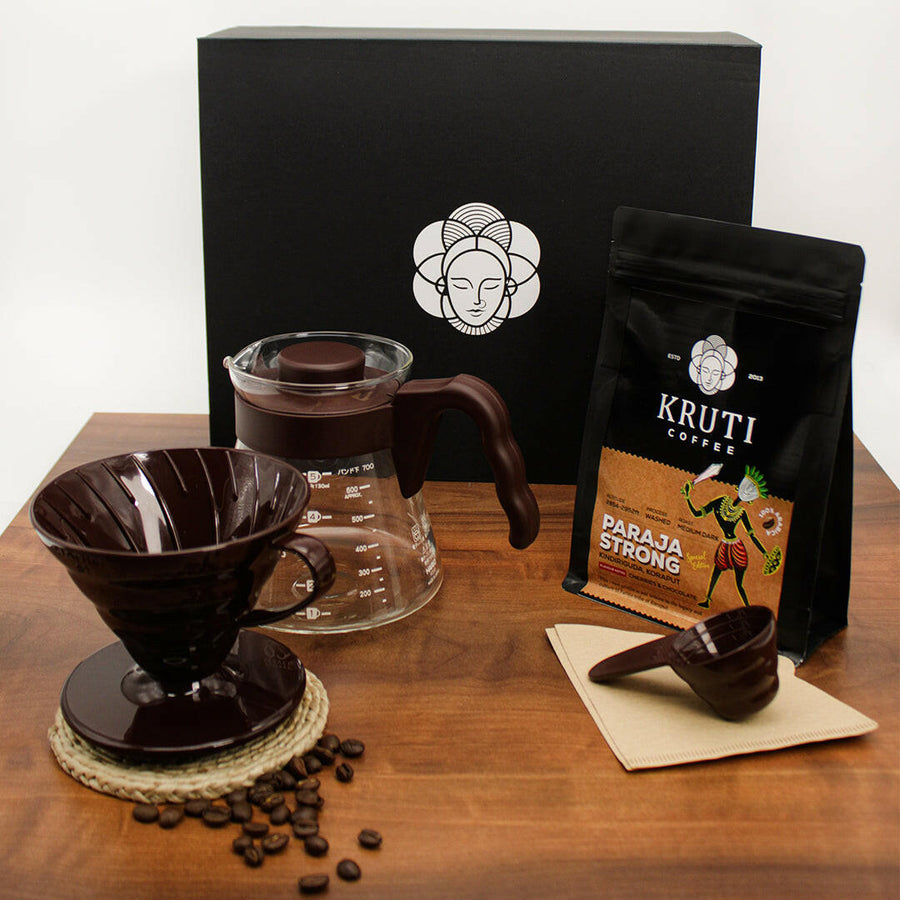 Kruti Coffee - Starter Brewing Kit  - Hario V60 Pour Over Coffee Server Set