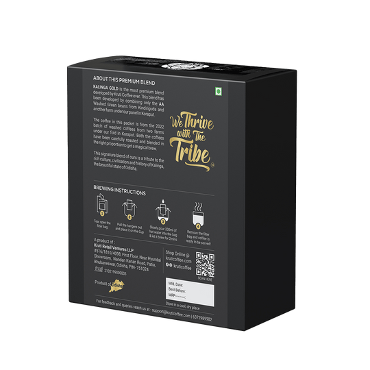 Kalinga Gold Quick Brew Coffee Drip Bag Pack Of 5 Signature Blend Dark Roast Arabica Beans